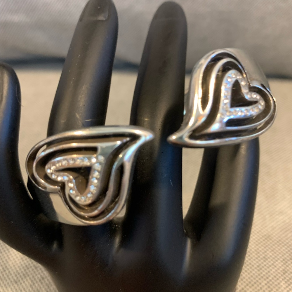 Beautiful BRIGHTON Hinged Double Heart Black Enamel w/Crystals